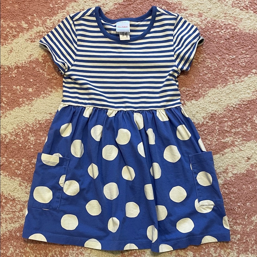 Hanna Andersson Blue and White Striped Polka Dot Dress